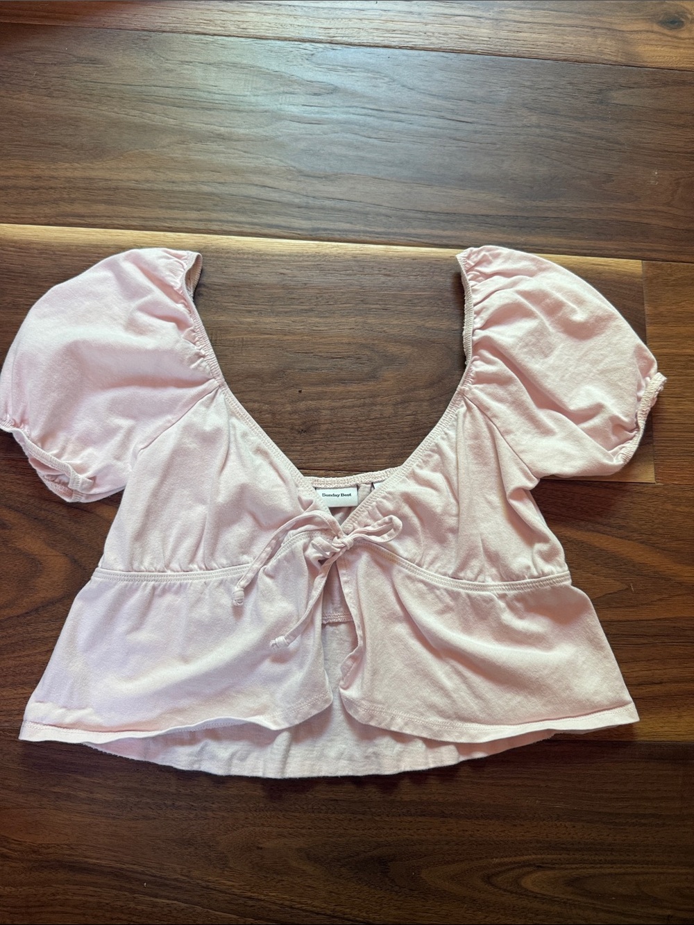 Sunday Best Light Pink Puff-Sleeve Tie-Front Crop Top